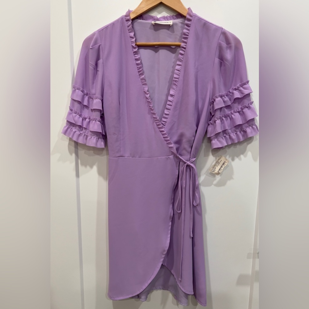 The Impeccable Pig Lavender Ruffled Wrap Midi Dress- Perfect For Spring Dress!